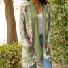 Lily | Green & Pink Rose Pocket Longline Open Cardigan - Women