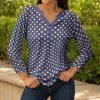 Lily | Blue & Beige Dot Long-Sleeve Notch Neck Tunic - Plus