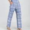 Lily | Blue & White Plaid Pocket Straight-Leg Pants - Women