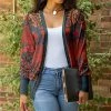 Lily | Rust & Blue Damask Snap-Up Cardigan - Women