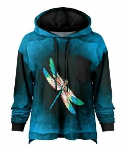 Lily | Blue & Black Dragonfly Drawstring Hoodie - Women & Plus