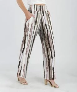 Lily | White & Brown Brushtroke Pocket Straight-Leg Pants - Women