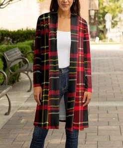 Lily | Black & Red Plaid Open Cardigan - Women