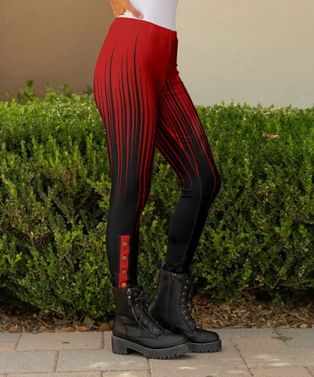 Lily | Red & Black Ombré Stripes Button-Accent Leggings - Plus 1 Lily | Red & Black Ombré Stripes Button-Accent Leggings - Plus