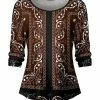 Lily | Brown & White Paisley Abstract Half-Sleeve Boatneck Top - Women