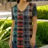 Lily | Gray & Red Abstract Plaid Short-Sleeve V-Neck Tunic - Women