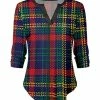 Lily | Navy & Red Plaid Curved-Hem Notch Neck Tunic - Women
