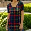 Lily | Navy & Red Plaid Short-Sleeve V-Neck Tunic - Plus