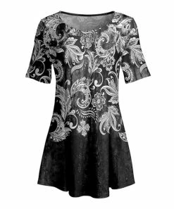 Lily | Black & Gray Floral Short-Sleeve Boatneck Tunic - Women & Plus