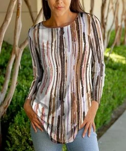 Lily | White & Brown Abstract Long-Sleeve Tunic - Women