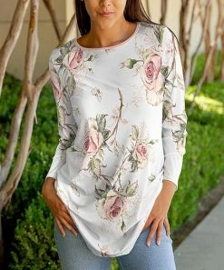 Lily | White & Pink Floral Long-Sleeve Tunic - Plus