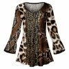 Lily | Brown & Black Leopard Bell-Sleeve V-Neck Tunic - Plus