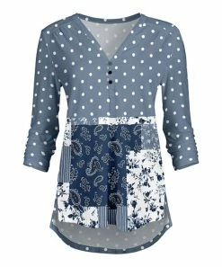 Lily | White & Blue Polka Dot Paisley Button-Front V-Neck Tunic - Plus