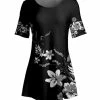 Lily | Black & White Floral Short-Sleeve Boatneck Tunic - Women & Plus