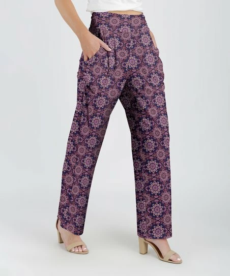Lily | Purple & Pink Geometric Pocket Straight-Leg Pants - Plus 1 Lily | Purple & Pink Geometric Pocket Straight-Leg Pants - Plus
