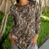 Lily | Beige & Black Lace-Print Long-Sleeve Tunic - Women & Plus