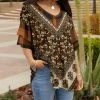 Lily | Black & Brown Floral Plaid Ruffle-Sleeve V-Neck Tunic - Plus