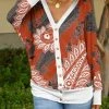 Lily | Orange & White Paisley Snap-Button Cardigan - Women