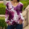 Lily | Purple & White Floral Long-Sleeve V-Neck Tunic - Women