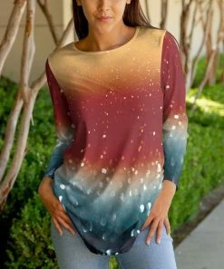 Lily | Beige & Rust Abstract Gradient Long-Sleeve Tunic - Women & Plus