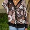 Lily | Brown & White Floral Snap-Button V-Neck Cardigan - Women