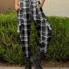 Lily | Black & White Plaid Cargo Pants - Plus