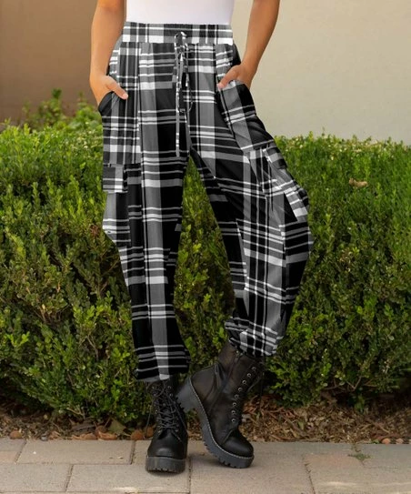 Lily | Black & White Plaid Cargo Pants - Plus 1 Lily | Black & White Plaid Cargo Pants - Plus