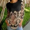 Lily | Black & Beige Paisley Long-Sleeve Boatneck Tunic - Women & Plus