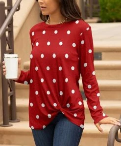 Lily | Red & White Polka Dot Twist-Hem Long-Sleeve Tunic - Women & Plus