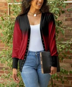 Lily | Black & Red Ombré Snap-Front Cardigan - Women