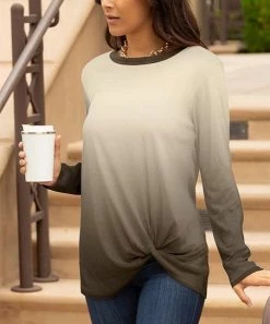 Lily | Beige & Brown Ombré Twist-Hem Tunic - Women