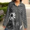Lily | Light Gray & White Floral Flannel Button-Up Tunic - Plus