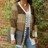 Lily | Beige & Brown Stripe Pocket Snap-Button Cardigan - Plus
