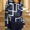 Lily | Blue & White Geometric Split-Hem Long-Sleeve Tunic - Women