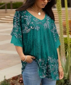Lily | Turquoise & Lavender Paisley Ruffle-Sleeve Tunic - Women & Plus