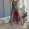 Lily | Red & Blue Retro Patchwork Handkerchief Maxi Dress - Women