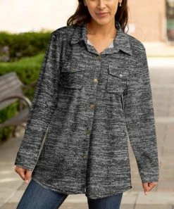 Lily | Gray & Black Marled Flannel Button-Up Tunic - Women