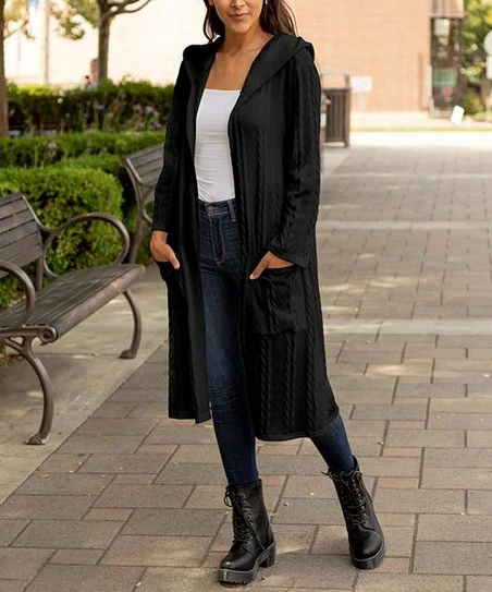 Lily | Black Pocket Hooded Duster - Plus 1 Lily | Black Pocket Hooded Duster - Plus