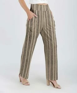 Lily | Gray & Beige Stripe Pocket Straight-Leg Pants - Women