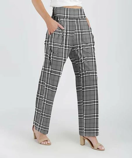 Lily | Gray & Black Plaid Pocket Straight-Leg Pants - Plus 1 Lily | Gray & Black Plaid Pocket Straight-Leg Pants - Plus