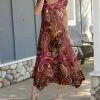 Lily | Pink & Brown Abstract Foliage Handkerchief Maxi Dress - Women