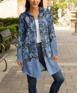 Lily | Blue & Black Curlicue Longline Shacket - Women & Plus