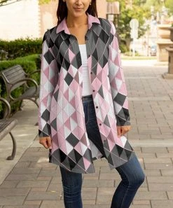 Lily | Pink & Gray Diamond Longline Shacket - Women & Plus