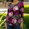 Lily | Black & Purple Floral Boatneck Top - Women