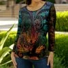 Lily | Black & Teal Abstract Boatneck Top - Women
