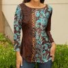 Lily | Brown & Aqua Floral Boatneck Top - Women & Plus