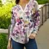 Lily | White & Purple Floral Notch Neck Top - Women & Plus