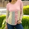 Lily | Pink & Yellow Patchwork Floral V-Neck Top - Women