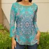 Lily | Turquoise & Gray Medallion Boatneck Top - Women