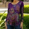 Lily | Purple & Teal Paisley Boatneck Top - Plus